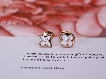 [Solara Jewelry]STAR AND SUN PINK GOLD MOP STUD EARRINGS