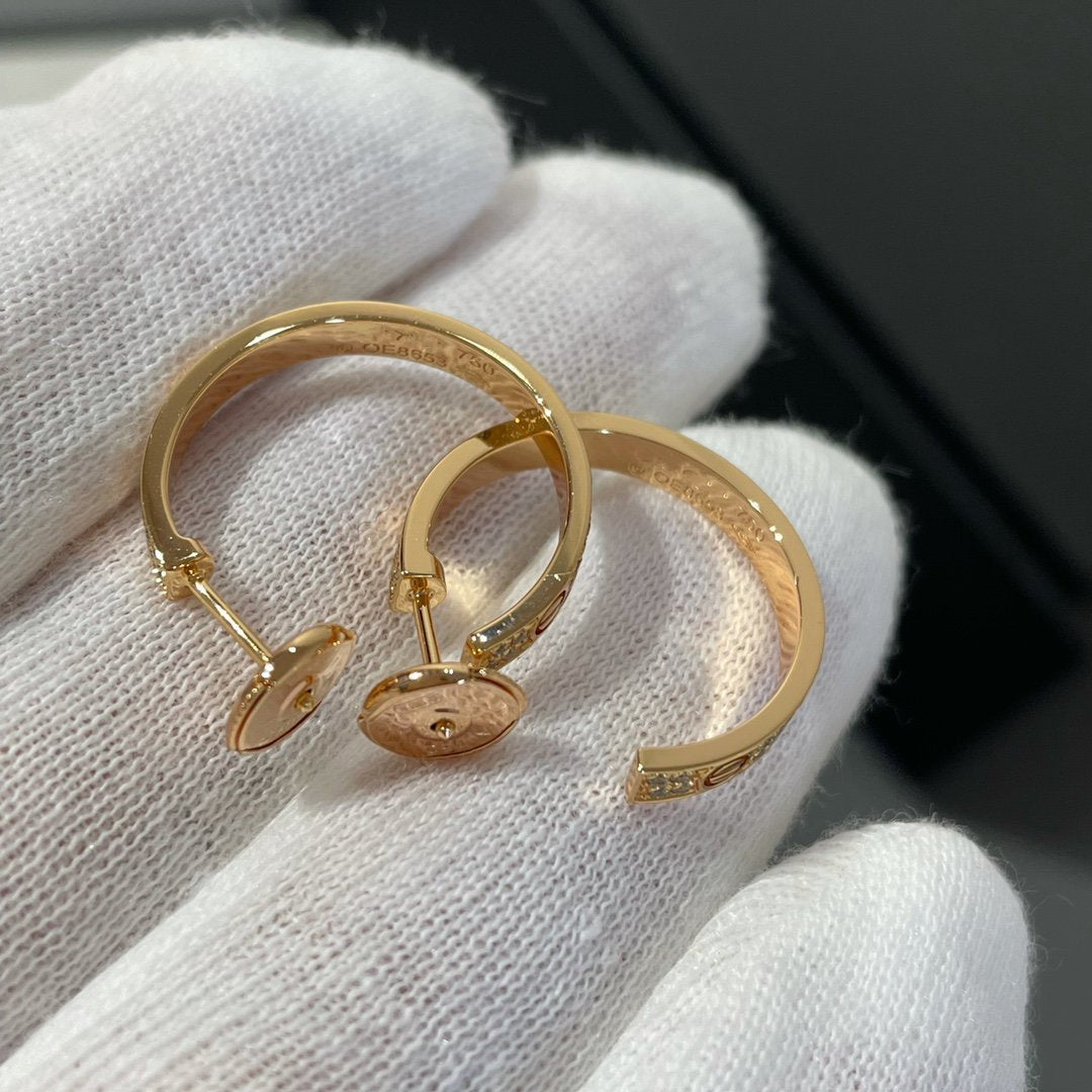 [Solara Jewelry]LOVE DIAMOND PINK GOLD HOOP EARRINGS