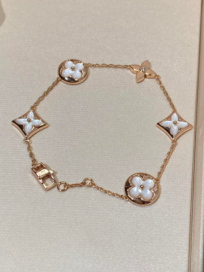 [Solara Jewelry]STAR AND SUN 5 MOTIF MOP PINK GOLD BRACELET
