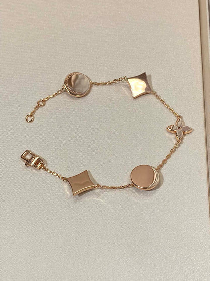 [Solara Jewelry]STAR AND SUN 5 MOTIF MOP PINK GOLD BRACELET