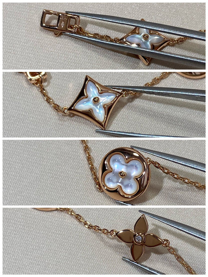 [Solara Jewelry]STAR AND SUN 5 MOTIF MOP PINK GOLD BRACELET