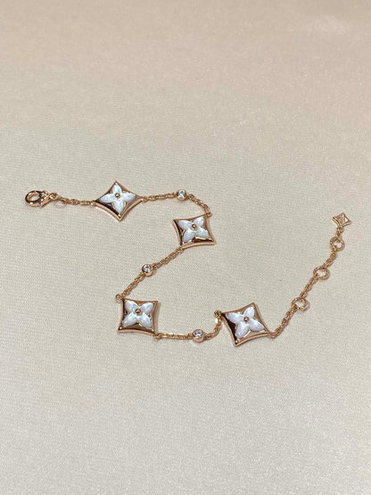 [Solara Jewelry]STAR 4 MOTIF MOP DIAMOND PINK GOLD BRACELET
