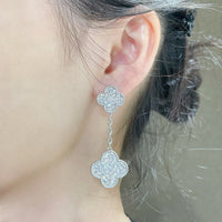 [Solara Jewelry]CLOVER 2 MOTIFS DIAMOND PAVED SILVER EARRINGS