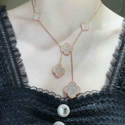 [Solara Jewelry]CLOVER 6 MOTIF DIAMOND PAVED NECKLACE