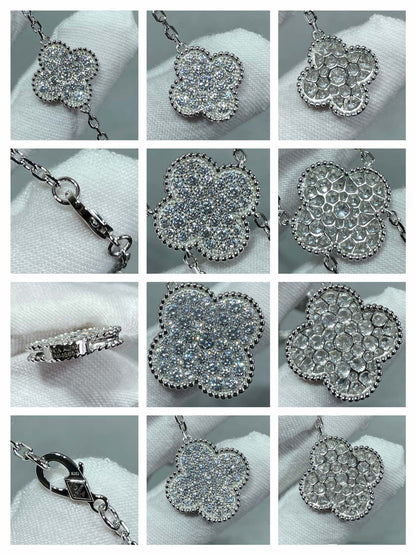 [Solara Jewelry]CLOVER 6 MOTIF DIAMOND PAVED NECKLACE
