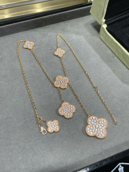 [Solara Jewelry]CLOVER 6 MOTIF DIAMOND PAVED NECKLACE