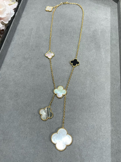 [Solara Jewelry]CLOVER 6 MOTIF MOP ONYX GOLD NECKLACE