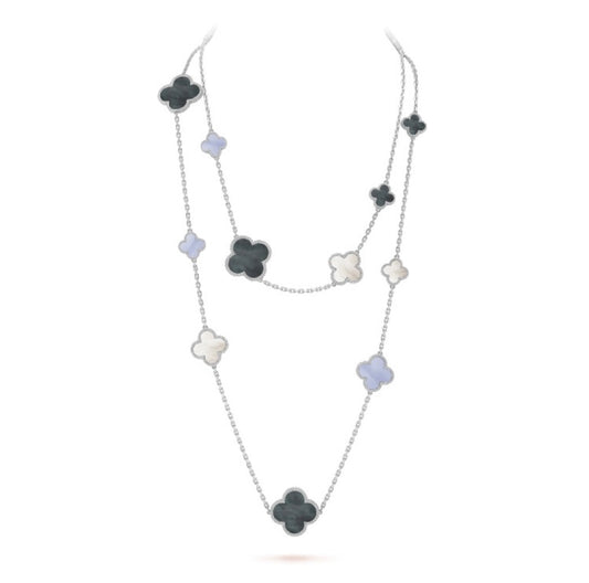 [Solara Jewelry]CLOVER 16 MOTIF CHALCEDONY MOP SILVER NECKLACE