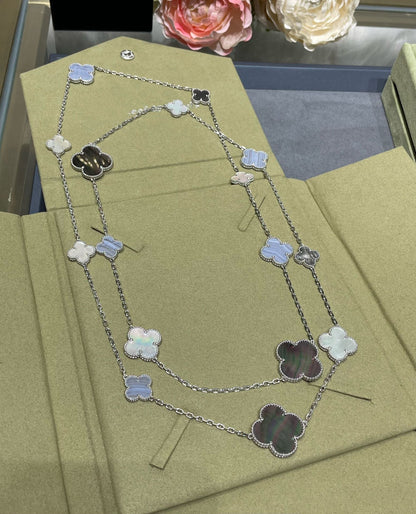 [Solara Jewelry]CLOVER 16 MOTIF CHALCEDONY MOP SILVER NECKLACE