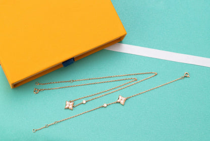 [Solara Jewelry]STAR PINK MOP 1 DIAMOND PINK GOLD NECKLACE