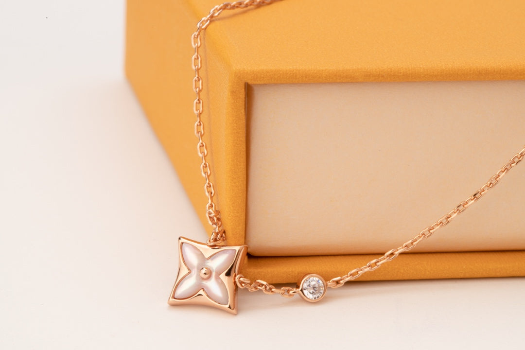 [Solara Jewelry]STAR PINK MOP 1 DIAMOND PINK GOLD NECKLACE