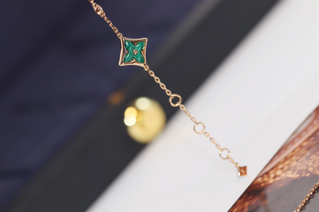 [Solara Jewelry]STAR AND SUN 4 MOTIF PINK GOLD MALACHITE BRACELET