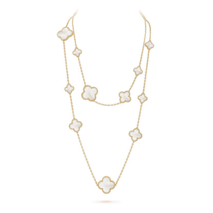 [Solara Jewelry]CLOVER 16 MOTIF WHITE MOP GOLD NECKLACE
