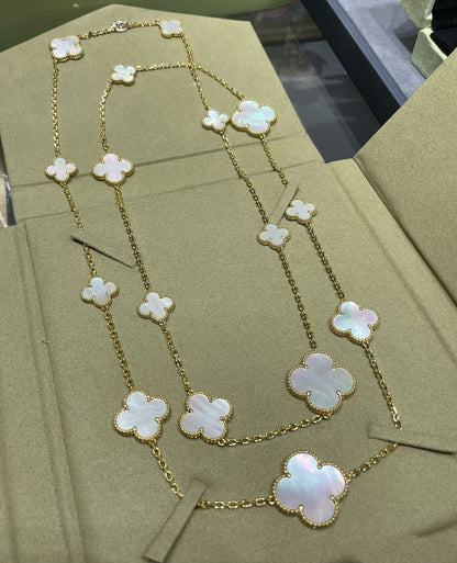 [Solara Jewelry]CLOVER 16 MOTIF WHITE MOP GOLD NECKLACE