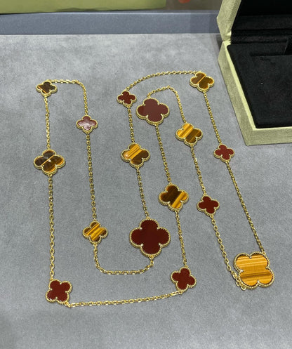 [Solara Jewelry]CLOVER 16 MOTIF CARNELIAN TIGER EYE ROSE GOLD NECKLACE