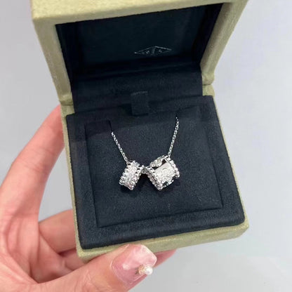 [Solara Jewelry]PERLEE DOUBLE PENDANT SILVER DIAMOND NECKLACE