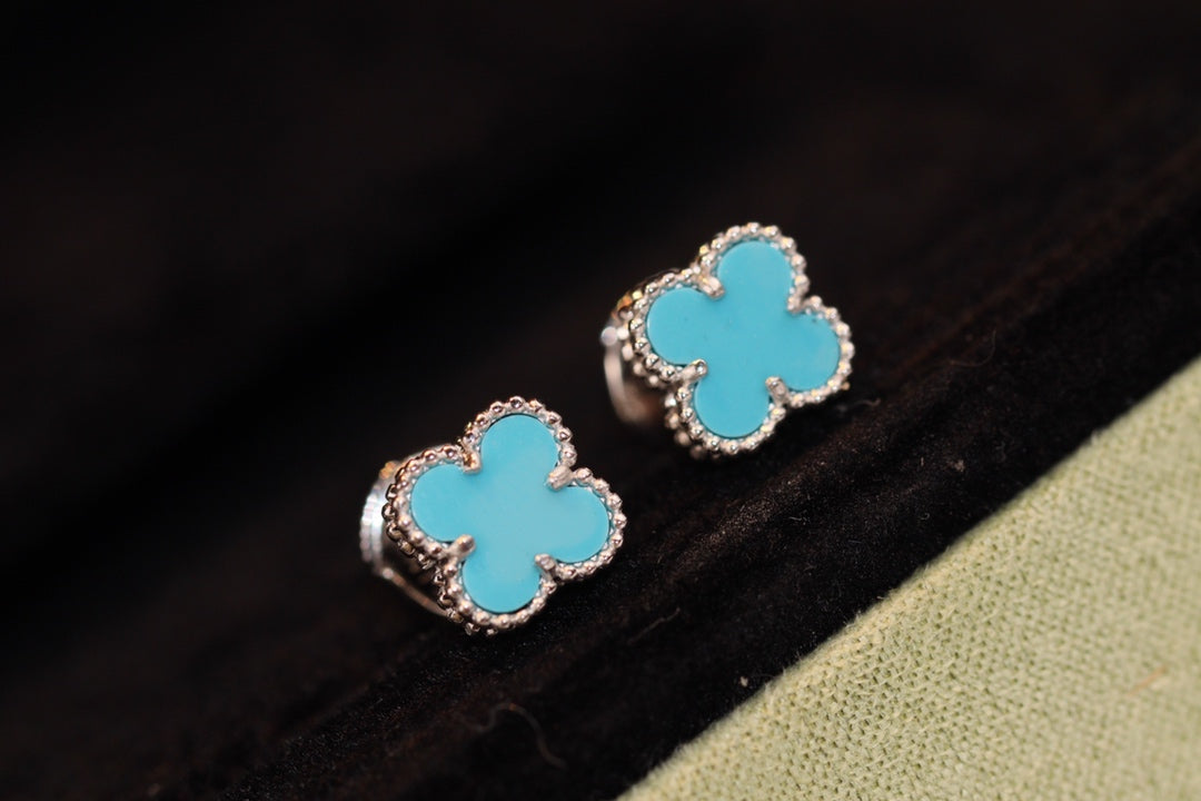 [Solara Jewelry]CLOVER MINI TURQUOISE SILVER STUD EARRINGS