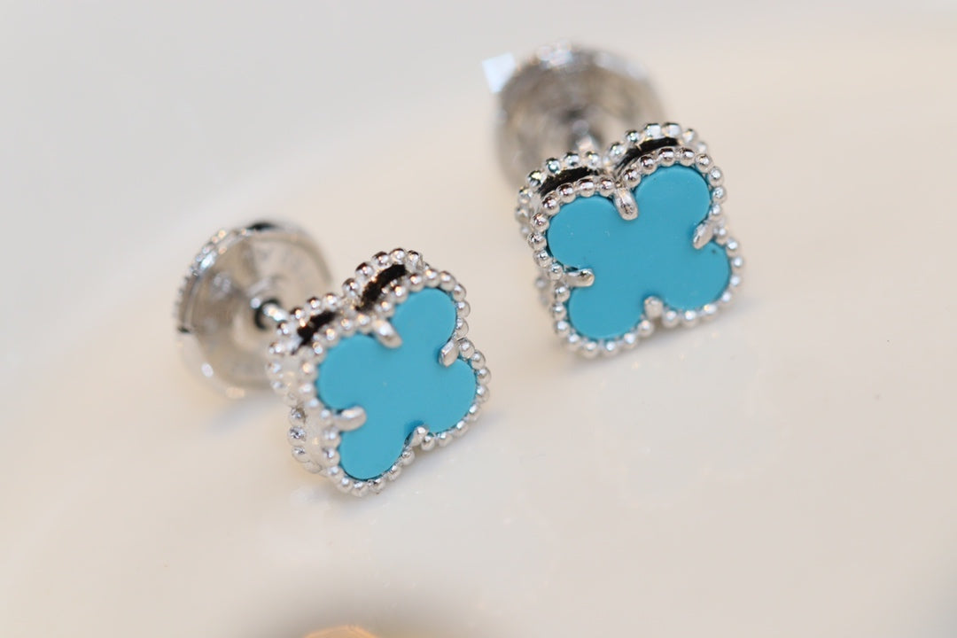 [Solara Jewelry]CLOVER MINI TURQUOISE SILVER STUD EARRINGS