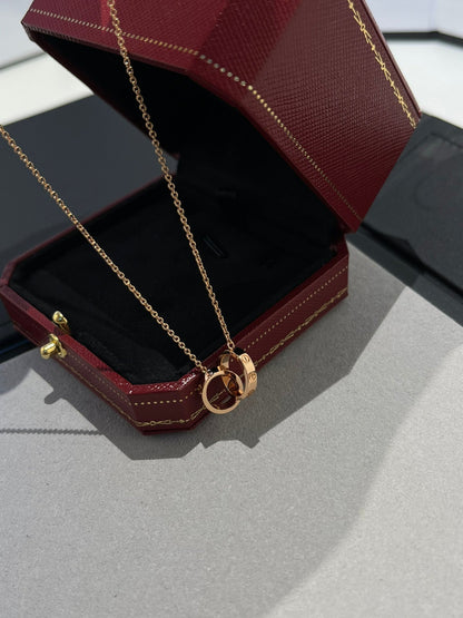 [Solara Jewelry]LOVE NECKLACE DOUBLE RING PINK GOLD