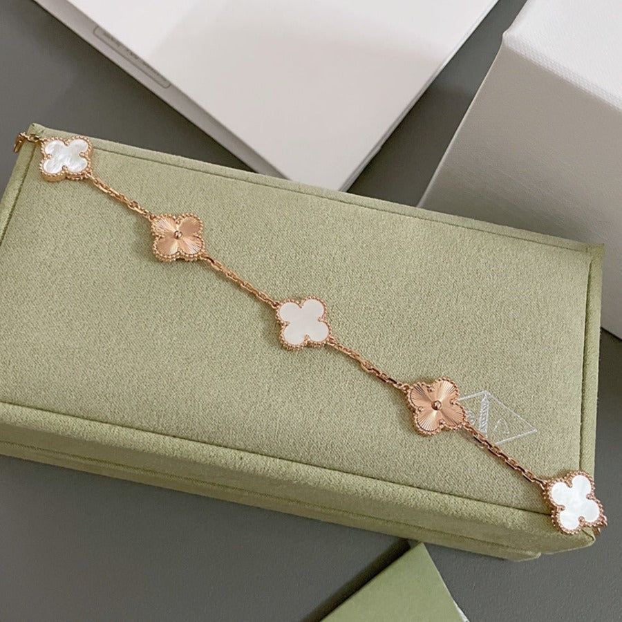 [Solara Jewelry]CLOVER BRACELET 5 MOTIF WHITE MOP PINK GOLD