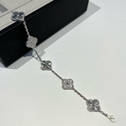 [Solara Jewelry]CLOVER 5 MOTIF SILVER DIAMOND BRACELET
