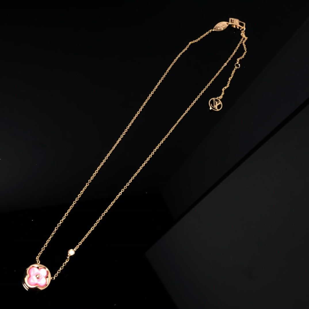 [Solara Jewelry]COLOR BLOSSOM PINK MOP SUN GOLD NECKLACE
