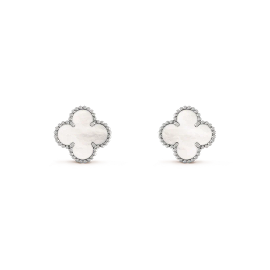 [Solara Jewelry]CLOVER MEDIUM 1 MOTIFS  WHITE MOP EARRINGS SILVER