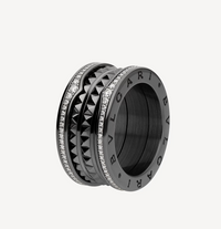 [Solara Jewelry]ZERO 1 ROCK FOUR-BAND BLACK CERAMIC WITH STUDDED SPIRAL AND PAVED DIAMONDS RING