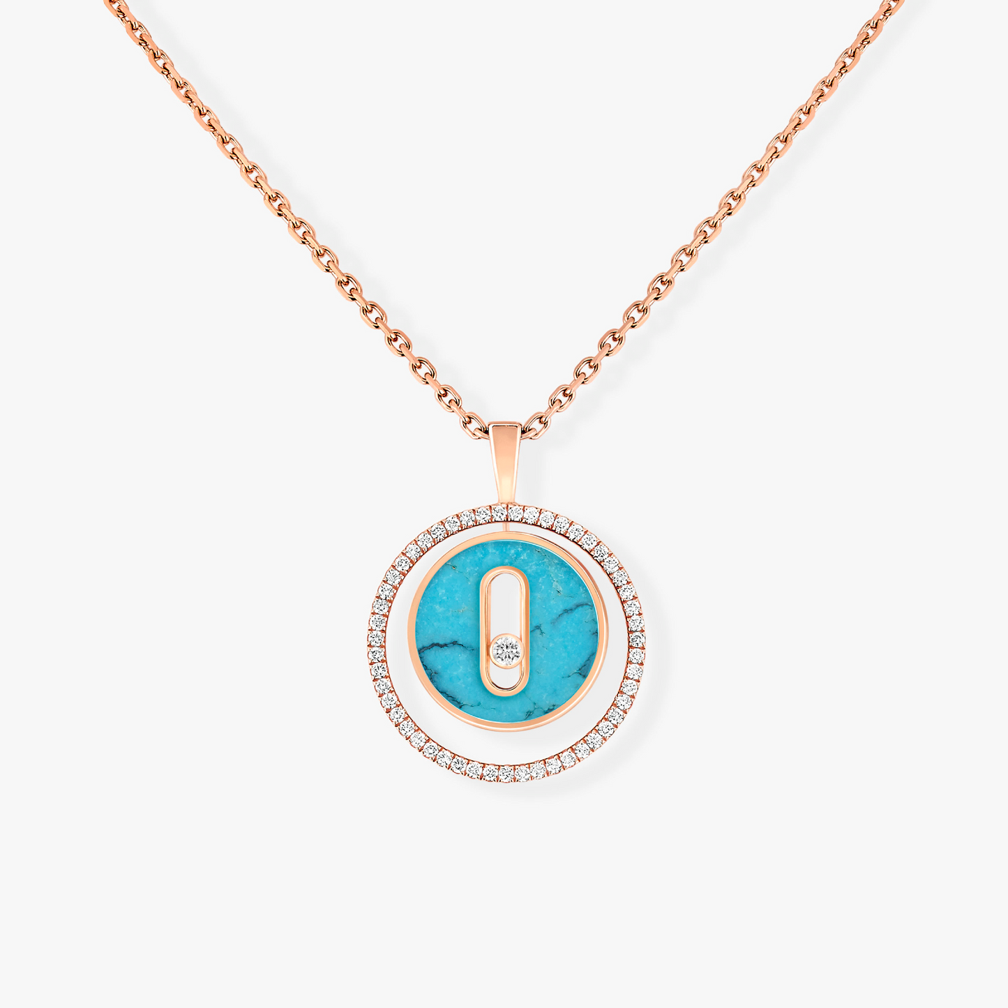 [Solara jewelry]LUCKY MOVE 1 DIAMOND TURQUOISE PINK GOLD DIAMOND NECKLACE