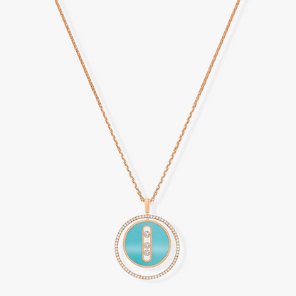 [Solara jewelry]LUCKY MOVE 3 DIAMONDS TURQUOISE PINK GOLD DIAMOND NECKLACE
