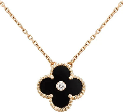 [Solara Jewelry]CLOVER 15MM DIAMOND ONYX NECKLACE