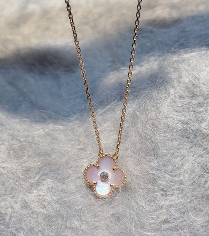 [Solara Jewelry]2025 CHRISTMAS CLOVER 15MM DIAMOND RHODONITE NECKLACE