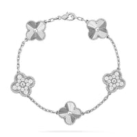 [Solara Jewelry]CLOVER 5 MOTIF SILVER DIAMOND BRACELET
