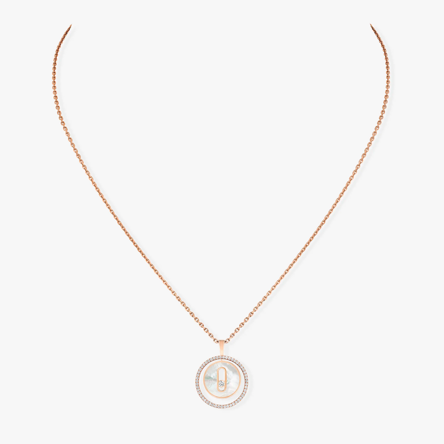 [Solara jewelry]LUCKY MOVE 1 DIAMOND WHITE MOTHER OF PEARL PINK GOLD DIAMOND NECKLACE