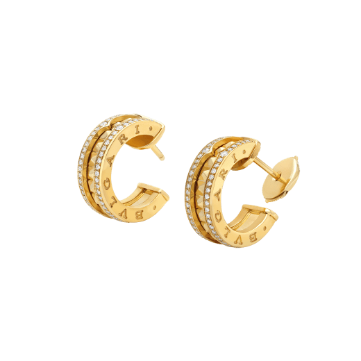 [Solara Jewelry]ZERO 1 ROCK GOLD EARRINGS WITH STUDDED SPIRAL AND PAVED DIAMONDS