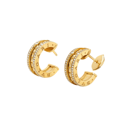[Solara Jewelry]ZERO 1 ROCK GOLD EARRINGS WITH STUDDED SPIRAL AND PAVED DIAMONDS