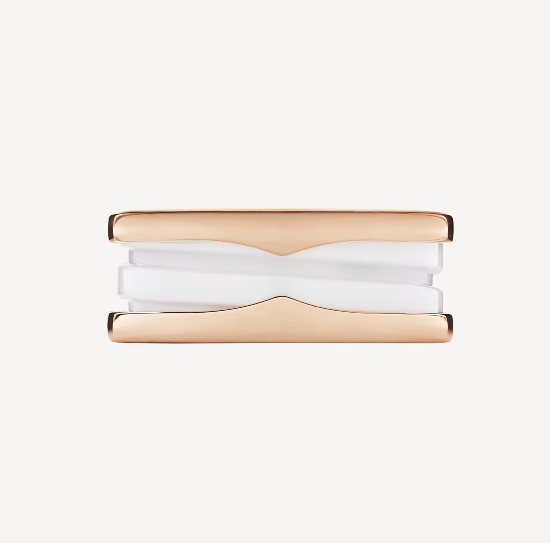 [Solara Jewelry]ZERO 1 TWO-BAND LOOPS AND WHITE CERAMIC SPIRAL PINK GOLD RING
