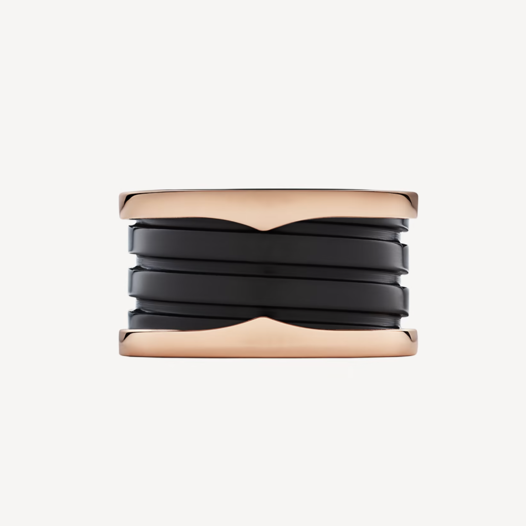[Solara Jewelry]ZERO 1 FOUR-BAND LOOPS AND BLACK CERAMIC SPIRAL PINK GOLD RING
