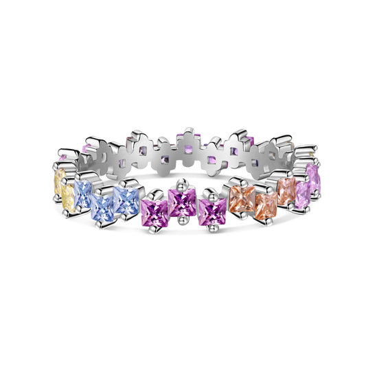 [Solara Jewelry]Mixed Colorful Square Staggered Rings