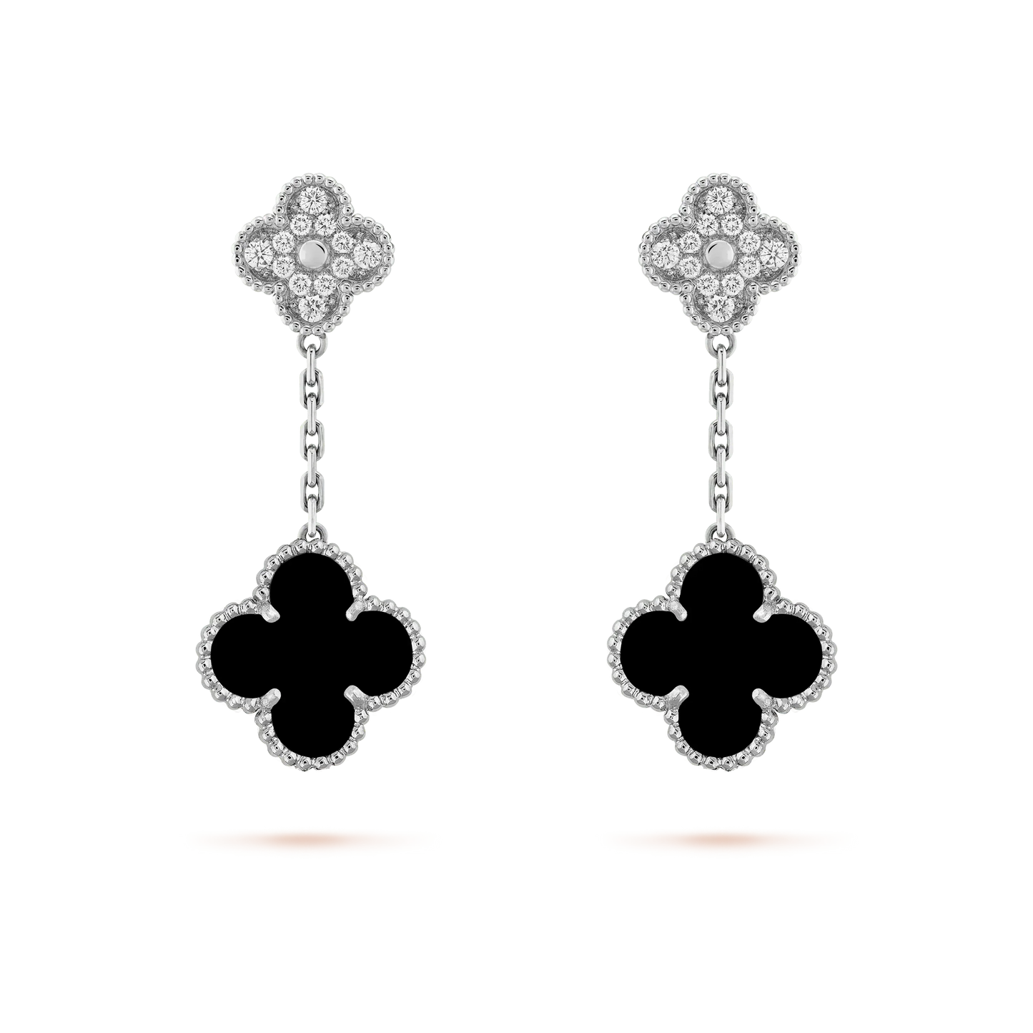 [Solara Jewelry]CLOVER 2 MOTIFS  DIAMOND ONYX EARRINGS SILVER