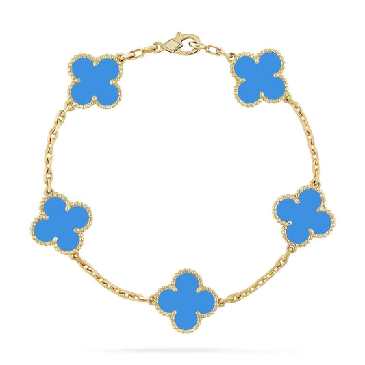 [Solara Jewelry]CLOVER 5 MOTIFS BLUE AGATE BRACELET