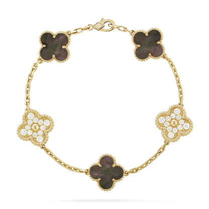 [Solara Jewelry]CLOVER 5 MOTIF GRAY MOP DIAMOND BRACELET