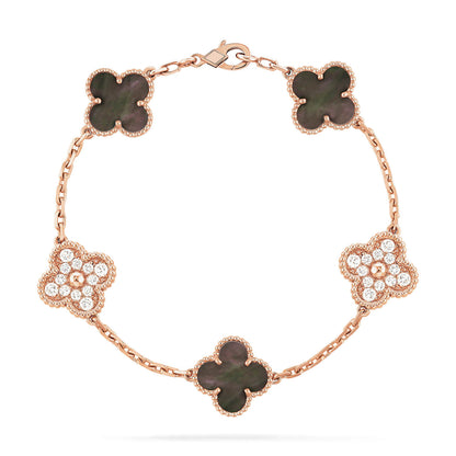 [Solara Jewelry]CLOVER 5 MOTIF GRAY MOP DIAMOND BRACELET