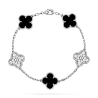 [Solara Jewelry]CLOVER 5 MOTIF ONYXS DIAMOND BRACELET SILVER