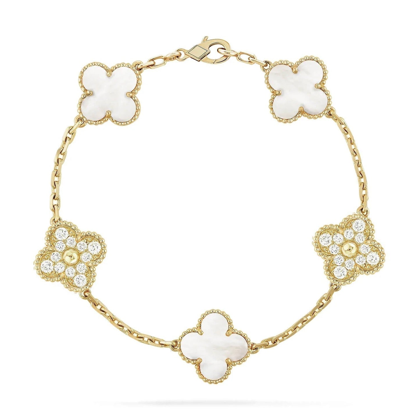 [Solara Jewelry]CLOVER BRACELET 5 MOTIF WHITE MOP DIAMOND