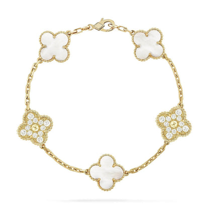 [Solara Jewelry]CLOVER BRACELET 5 MOTIF WHITE MOP DIAMOND