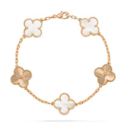 [Solara Jewelry]CLOVER 5 MOTIF WHITE MOP LASER BRACELET