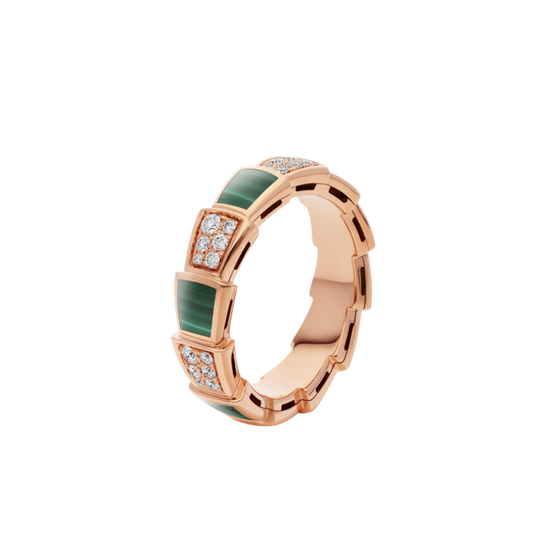 [Solara Jewelry]SERPENTI RING PINK GOLD MALACHITE DIAMOND PAVED 4MM