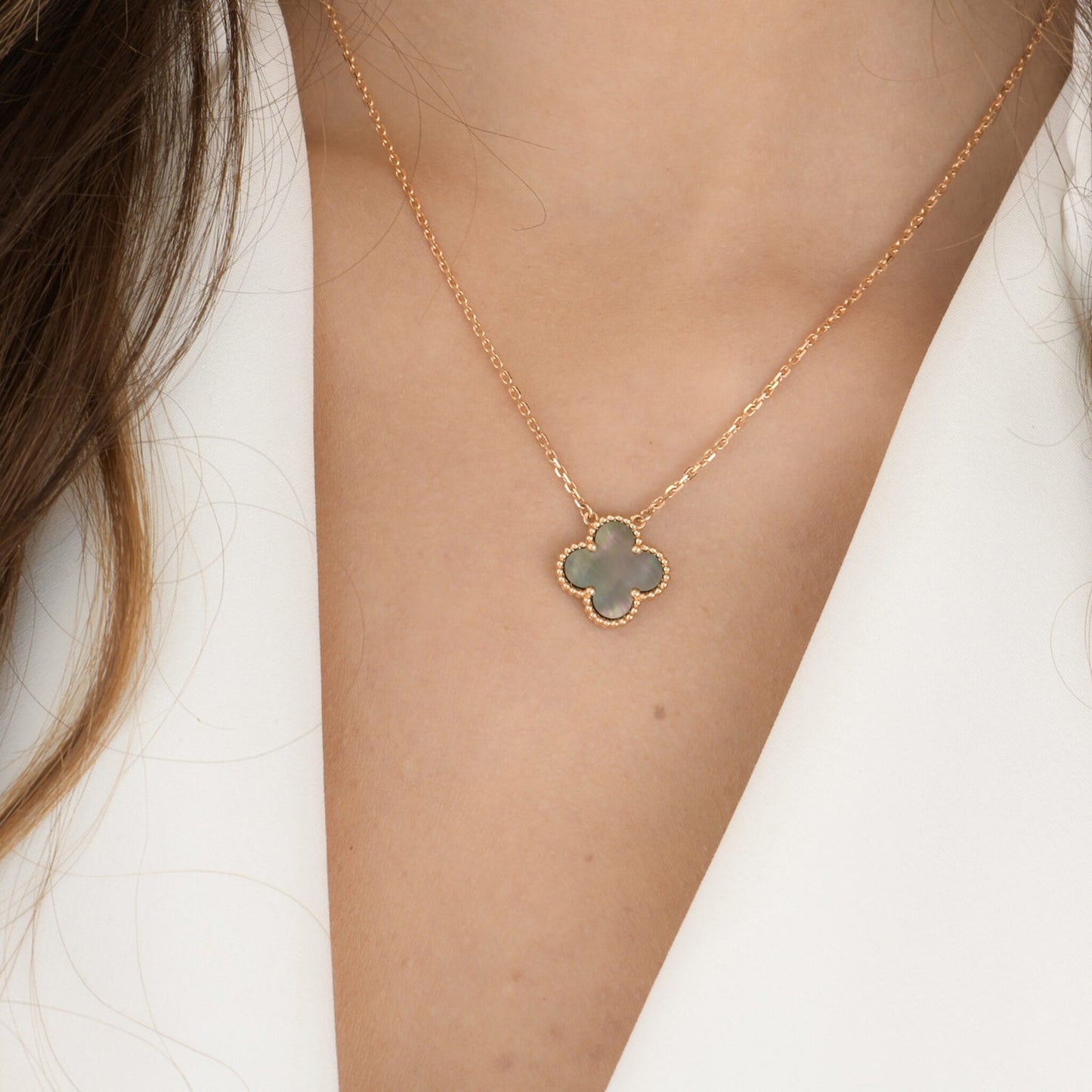 [Solara Jewelry]CLOVER 15MM  GRAY MOTHER OF PEARL NECKLACE
