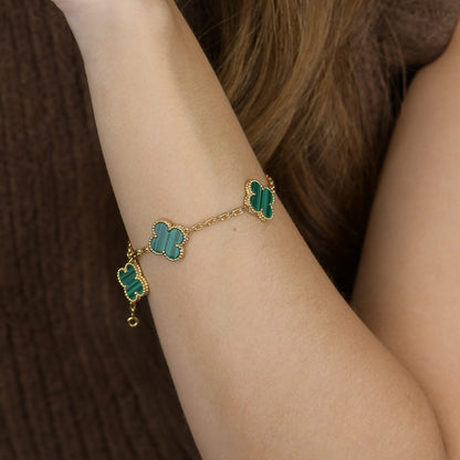 [Solara Jewelry]CLOVER 5 MOTIFS MALACHITE BRACELET